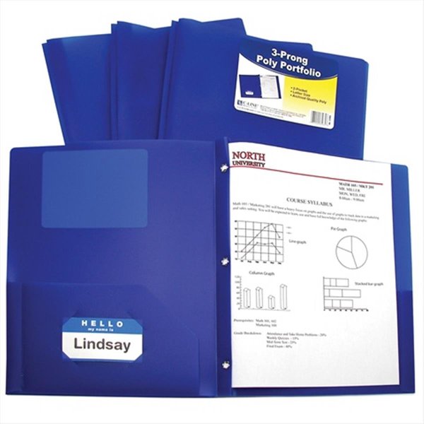 C-Line Products C-Line Products 33965BNDL12EA Two-Pocket Heavyweight Poly Portfolio Folder with Prongs  Blue - Set of 12 Folders 33965BNDL12EA